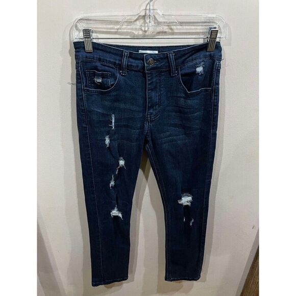 Ring of Fire Denim - Ring Of Fire Jeans Womens 14 Slim Blue Mid Rise Distressed Denim Festival Grunge